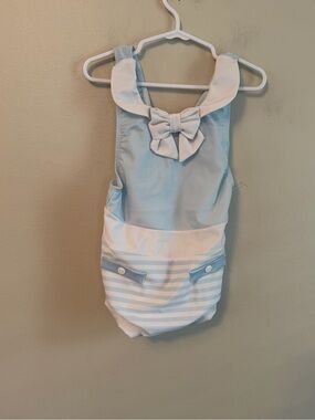 Sal & Pimenta Girl Light Blue & White Bow Swimsuit